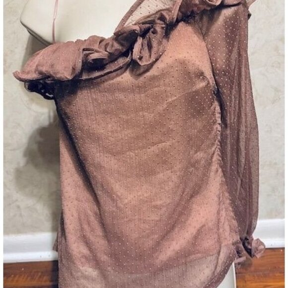 Lulumari One-Shoulder Ruffled Y2K Bohemian Terracota Blouse Polka Dot Texture  M - Picture 1 of 8